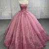 Vestidos De quinceañera De lujo, color rosa brillante, con escote en forma De corazón, apliques De cuentas De encaje, tul con lentejuelas, largo hasta el suelo, Vestidos De 15 anos