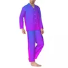 Herren-Nachtwäsche, blau, rosa, Pyjamas für Männer, Farbverlauf, abstrakter Druck, modisch, täglich, Herbst, 2-teilig, lässig, übergroß, bedruckte Pyjama-Sets