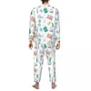 Mäns Sleepwear Travel Vacation Autumn Passport Holiday Suitcase Retro Overized Pyjamas Set Man Söt mjuk fritidsmönster Nattkläder