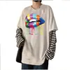 Men's T Shirts Harajuku Spring And Autumn Long-sleeved T-shirt Casual Loose Handsome Blouse Splicing Two Student Base Shirt