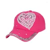 Ball Caps Fashion Adjustable Heart Shaped Rhinestones Studded Peaked Cap Hat Four Seasons Baseball Pearl Peach For Women