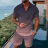 Solid Color Gradient Print Mens Sweatsuit Set Summer Casual Dxo Polo Shirt and Shorts 2st Set Trend Man Pullover Clothing 240220