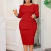 Casual Dresses Fashion Office OL Formal Dress Women's 2024 In Round Neck Ruffle Hip Wrap Business Party Midi Pencil Africa Women