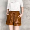 Calções femininos de couro feminino inverno harajuku cintura elástica 2024 bolso plissado calças largas perna mujer chique pantalones cortes