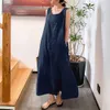 Cotton Linen Pullover Long Dress for Women Summer Pure Color Casual Sleeveless Shirt Dress Female Clothing Y2K Vestid Robe 240220