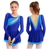 Palco desgaste crianças meninas figura patinação no gelo traje lyrical dança ballet ginástica collant vestido manga longa strass pura malha dancewear