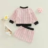 Clothing Sets Kids Infant Baby Girl Summer Outfit Elegant Plaid Long Sleeves Button Up Cardigan Tops And Casual Skirt 2Pcs Set 6M-4T