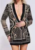 Damesjacks Geometrische overjas sexy vrouwen lange mouw v-neck vintage zwarte herfst uit het dunne retro chic vrouwelijke jassen