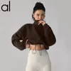 Al Yoga Micro Jacket 자른 스웨트 셔츠 봉제 스웨터 여자 모의 목록 느슨한 풀 지퍼 조깅 두꺼운 따뜻한 올리 양털 캐주얼 긴 소매 짧은 스포츠웨어