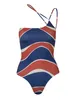 Damen Bademode Praia Vintage Colorblock Print Einteiliger Badeanzug Single Shoulder Beach Exit Sexy Badeanzug Urlaub