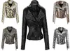 Steampunk Rock Rivet Studded Stitching Motorcycle Leather Jackets Women's Long Sleeved Rock Fashion Personality Leather Jackets Outwear