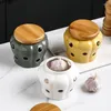 Storage Bottles Pumpkin Shape Ceramic Garlic Jar With Lid Hollow Openwork Head Ginger Chili Pepper Jars Candle Lampshade