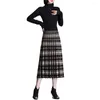 Skirts Elastic Waist Skirt Elegant Pleated A-line Midi With High For Women's Autumn Winter Wardrobe Commute