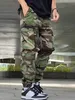 Bawełniana mieszanka Camo Multi Flap Pockets Mens Proste nogi Spodnie Ładunki luźne spodnie na zewnątrz spodnie taktyczne dla mężczyzn 240220