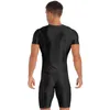 Costumi da bagno da uomo Tuta da uomo lucida con cerniera a maniche corte Tuta per lo sport Corsa Yoga Ginnastica Unitard Body Hommes Costumi da bagno