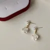 Baumelnde Ohrringe, elegante weiße Kamelie für Frauen, schlichtes Design, Perle vergoldet, Tropfenohrring, Hochzeit, Schmuck, N412