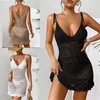 Traje de baño para mujer Vestido de playa de ganchillo para mujer Ahueca hacia fuera el traje de baño Cubrir hasta el vestido transparente Traje de baño Bikinis de verano Up-Ins Calidad superior