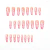 False Nails 24Pcs Long Coffin Pink Leopard Print Nail Patch Hexagram Fake Wearable French Ballerina Full Cover Press On