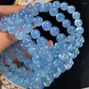 Decoratieve Beeldjes Natuurlijke Blauwe Aquamarijn Armband Handgemaakte Kristallen Sieraden Stretch Bangle Kinderen Verjaardagscadeau 1pcs 9MM