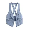 Gilets pour femmes Femmes Denim Gilet Summer Fashion Manteau Court Gilet Hang Cou À L'extérieur Prendre Poche Single-Breasted Lady Cowboy Châle Veste