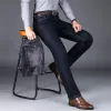 2024 inverno novo velo masculino calças de brim quentes estilo clássico negócios casual engrossar regular ajuste calças jeans preto azul marca