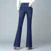 Jeans pour femmes de haute qualité femmes chaud hiver velours botte coupe mi-taille polaire denim pantalon évasé pantalon 26-34