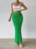 Kjolar streetwear kläder för kvinnor maxi hög midje klubb kläder design sommaren ruched grön