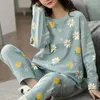 Vêtements de nuit pour femmes Grand Polyester Dames Mignon Homewear Pyjamas Femmes Ensemble Hiver Manches Longues Pour Casual Coton Taille Dessin Animé Automne