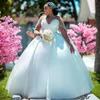 2024 African Nigeria Wedding Dresses Bridal Gowns Sheer Neck Long Sleeves Illusion Satin Wedding Dress for Bride Plus Size Ball Gown Queen Princess Marriage NW112