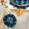 Cão vestuário design original pet vestido feito à mão gato personalizado clássico azul e preto xadrez princesa estilo faculdade roupas