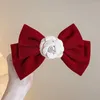 Hair Clips KADRUFI Korean Fashion Red Velvet Big Bow-knot Accessories For Women Girls Retro Elegant Pearl Flower Hairpin