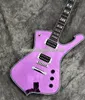 W Stock Iceman Stanley Crack Mirror Purple Electric Guitar Abalone Body Binding Abalone Pearl Block InLay Chrome Sprzęt