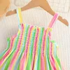 Flickaklänningar 2024 Summer Outfits Kids Clothes Toddler Korean Söt rand ärmlös strand Baby Princess Dress Clothings BC1216