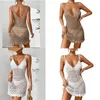 Traje de baño para mujer Vestido de playa de ganchillo para mujer Ahueca hacia fuera el traje de baño Cubrir hasta el vestido transparente Traje de baño Bikinis de verano Up-Ins Calidad superior