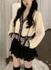 Arbeitskleider Kawaii Japanische Graue Strickanzüge Frauen Casual Y2k Crop Tops Cardigan Mini Faltenrock 2024 Herbst 2 Stück Sets Chic