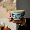 Koppar tefat handmålade fiskar antik kinesiska keramiska öppning Vackra te kopp set teaware muggar för ceremoni japansk tekopp