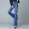 Jeans pour femmes de haute qualité femmes chaud hiver velours botte coupe mi-taille polaire denim pantalon évasé pantalon 26-34