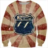 Vintage Men's Undershirt 3D Moto Rousted Route 66 Sweater Fashion Hoodie Street