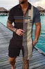 Męski letni dres sportowy garnitur Men Set 3D Casual Short Rleeve T Shirt Lapel Zip Polo Male Clothing Jogging 240220