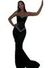 Elegant Black Mermaid Evening Dresses Spaghetti Straps Beads Crystals Floor Length Prom Dress Formal Wear Birthday Pageant Party Special Occasion Gowns Custom