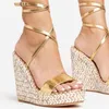 Sandals Cross Ankle Strap Rope Espadrilles Multicolor Custom Leather Platform Wedge Concise Luxury Design High Heel