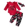 Kleidungssets geboren Baby Mädchen Weihnachts -Outfit Rüsche Langarmbrief Strampler Rentierhosen Stirnband 3pcs Set