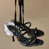 Sandalias de tacón alto con correa para mujer, zapatos de tacón alto de diseñador, a la moda, para primavera y verano, EU35-41 de cuero genuino, 100%, novedad de 2024