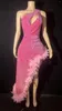 Casual Dresses Flashing Sequins Feathers One-Shoulder Sexy Hollow Out Sheath Dress Performance Custome Stage Wear Birthday Evening Party