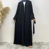 Vêtements ethniques Arabe Turquie Musulman Cardigan Dubaï Abayas Femmes Robes longues avec ceintures pour élégant couleur unie perles Kaftan