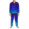 Mäns sömnkläder Underbara stjärnklara pyjama sätter hösten Galaxy Space Print Kawaii Bedroom Par 2 Piece Casual Overized Design Nightwear