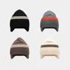 Berets listra tricô ao ar livre manter quente mulheres earflap neve bonés outono inverno unisex earflaps chapéu de malha gorro