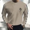 Plaid TShirt Cotton Mens Fall Clothing Coconut Tree Graphic Apparel Streetwear Oversized Long Sleeve Tops Male Shirt Tees 240219