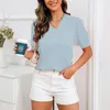 Lente en zomer burst T-shirt mode V-hals pofmouwen losse casual lichtgewicht gebreide top met korte mouwen