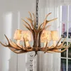 Chandeliers 6 Lights Vintage Deer Chandelier Antlers Resin Candle Fixtures With Alphabet Cloth Lampshade Christmas Decor Lustres